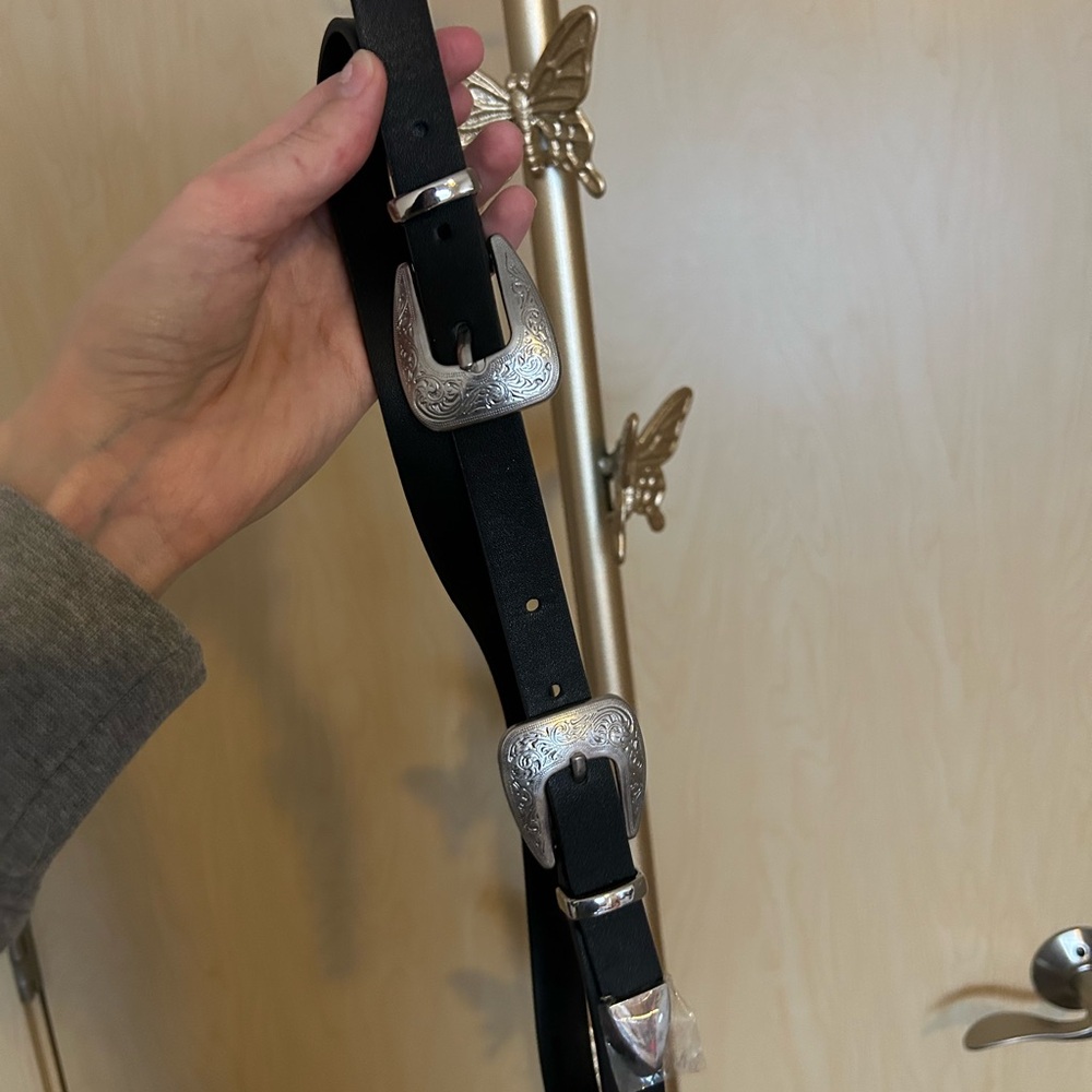 Elegant Black Belt with Silver Buckles